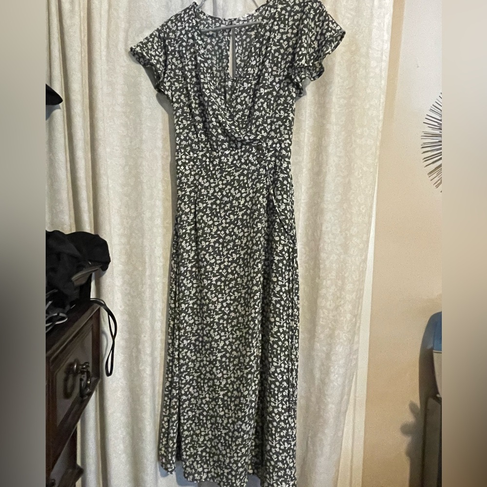 Floral green and White Maxi Dress